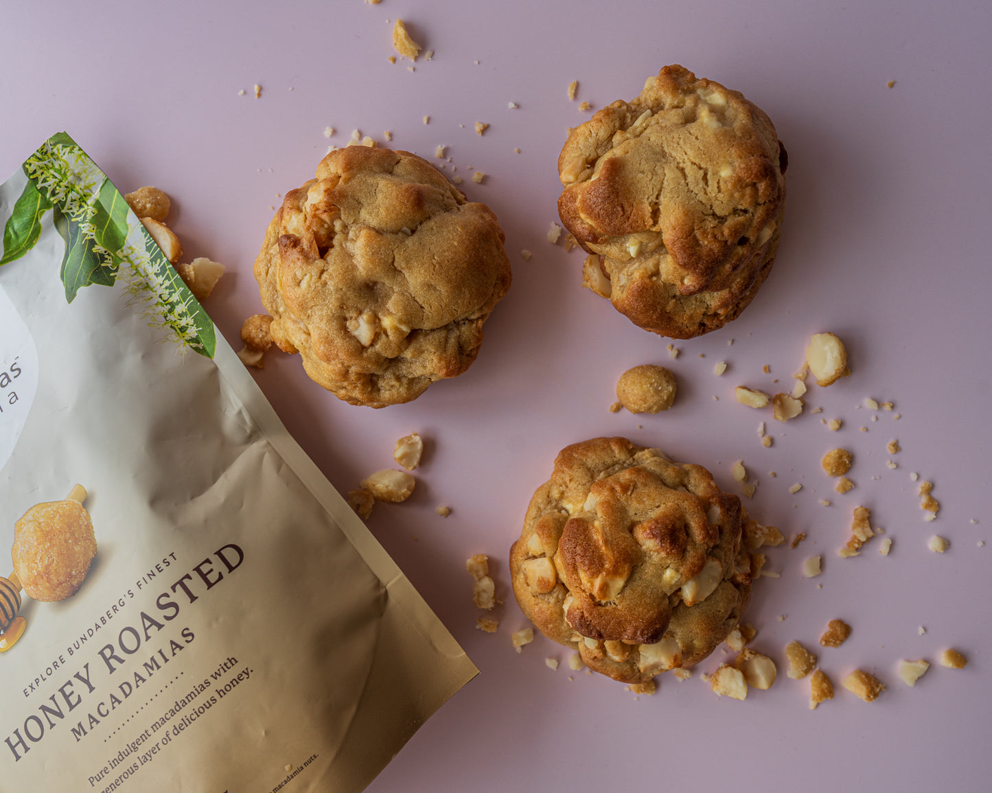 White Chocolate Honey Macadamia Cookies